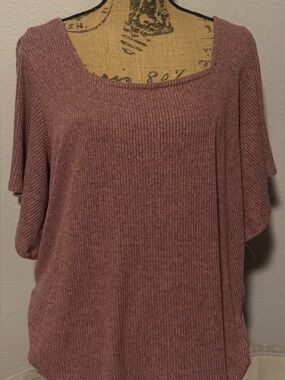 Maurices Dusty Rose Ribbed Short Sleeve Knit Top